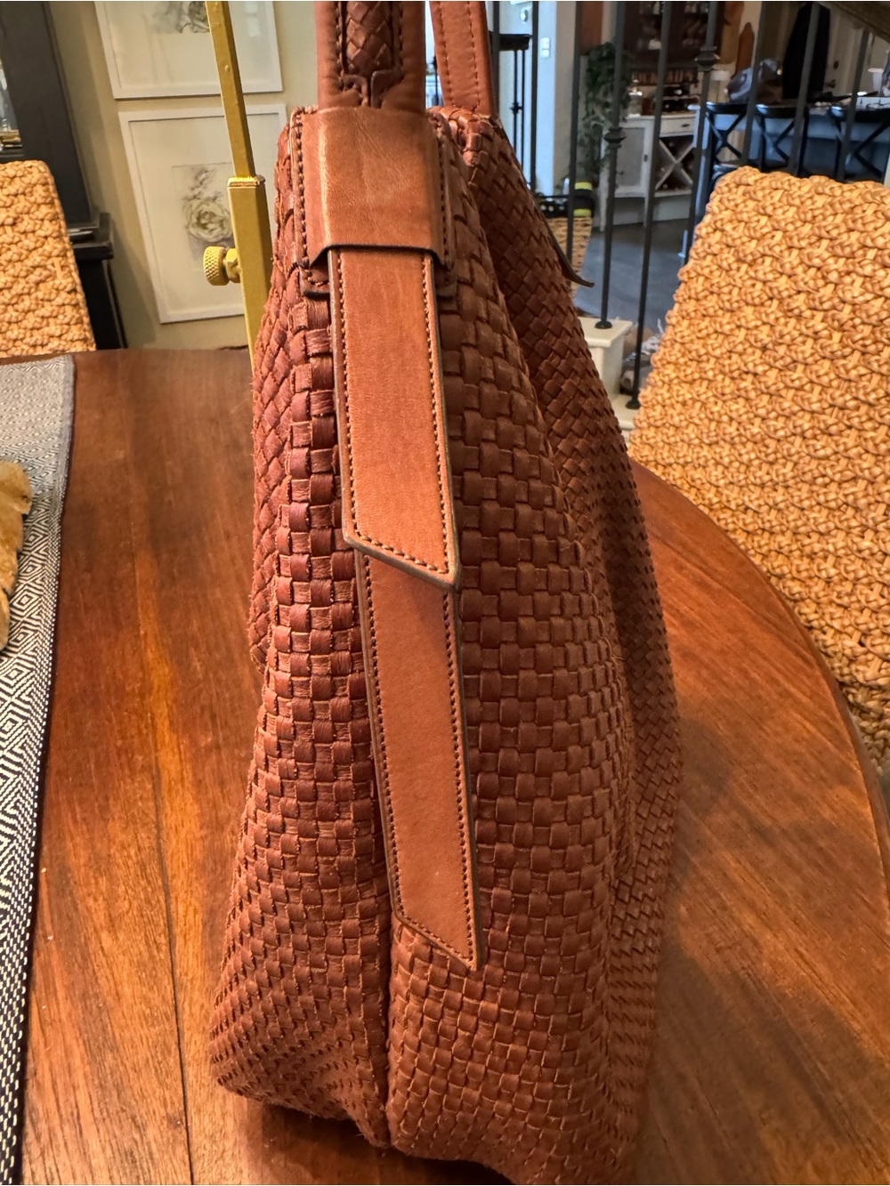 Cole Haan Woven Leather Shoulder Bag in Cognac Brown - Picture 5 of 12